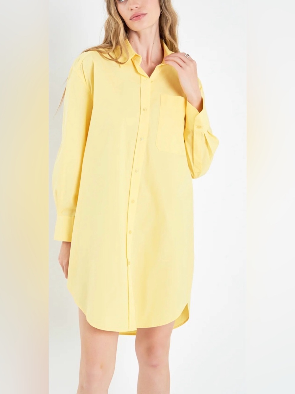 English Factory - Classic Baby Yellow Long Sleeve Collared Shirt Dress SZ Small